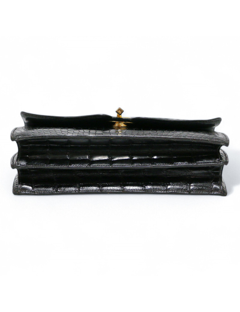 Sac Clou HERMES crocodile noir Vintage