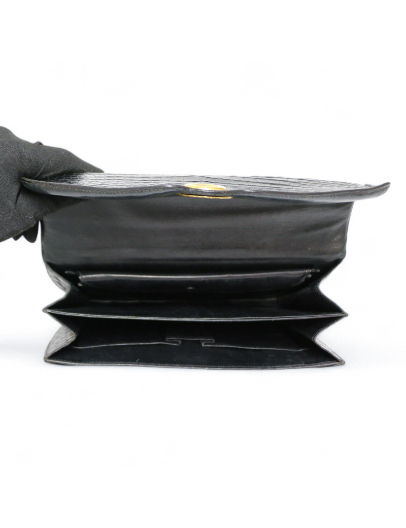 Sac Clou HERMES crocodile noir Vintage