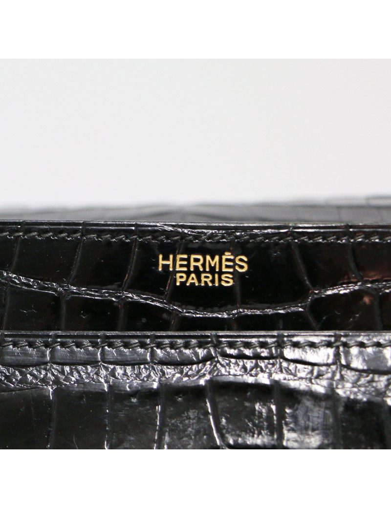 Sac Clou HERMES crocodile noir Vintage