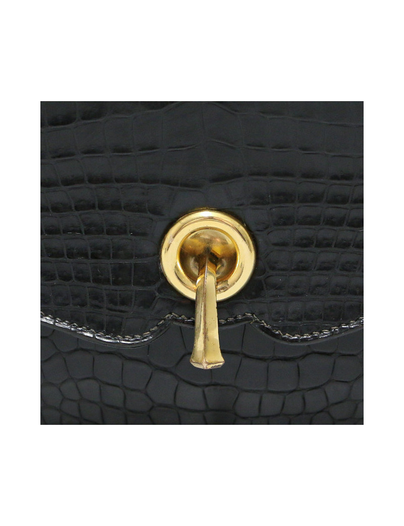 Sac Clou HERMES crocodile noir Vintage