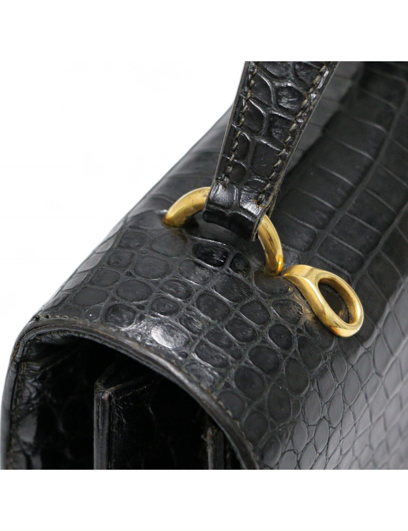 Sac Clou HERMES crocodile noir Vintage