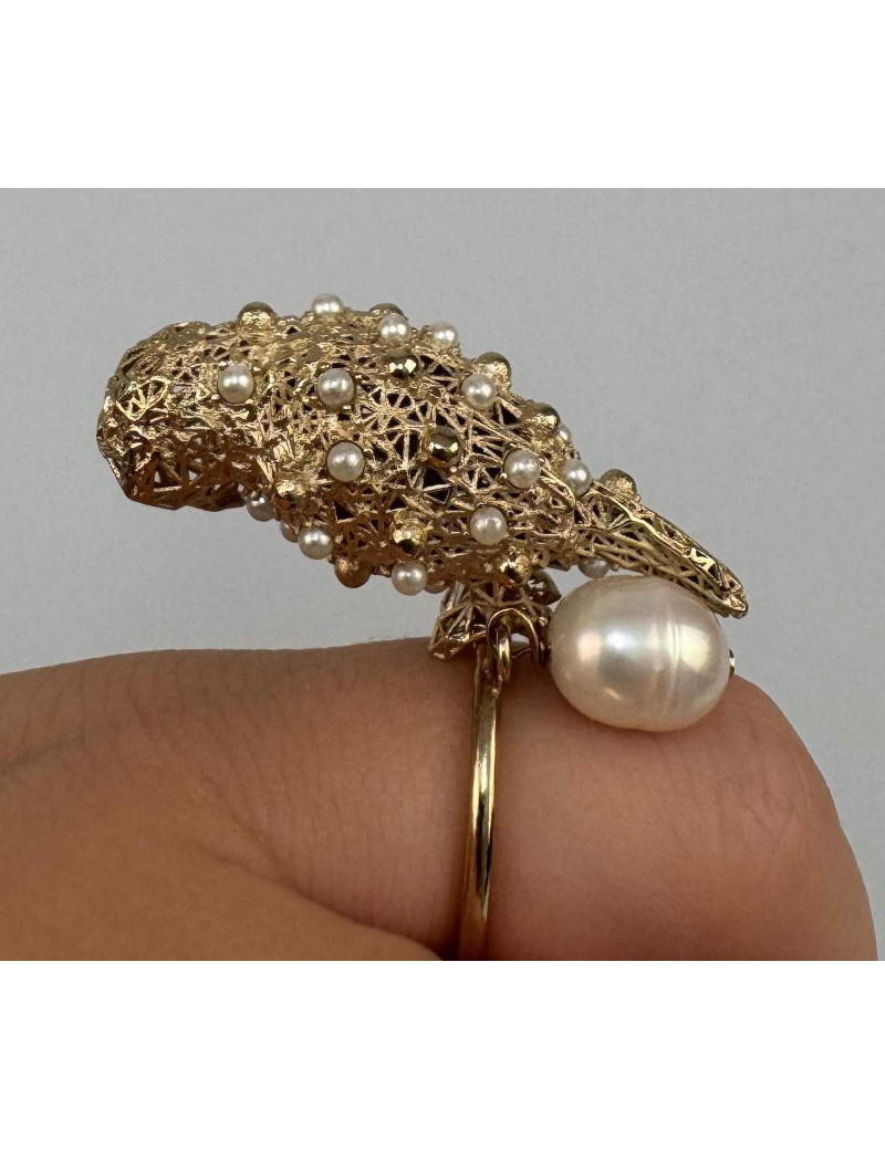 Bague DIOR dorée or pâle perléee