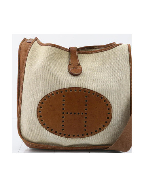 Sac Evelyne HERMES toile et cuir gold