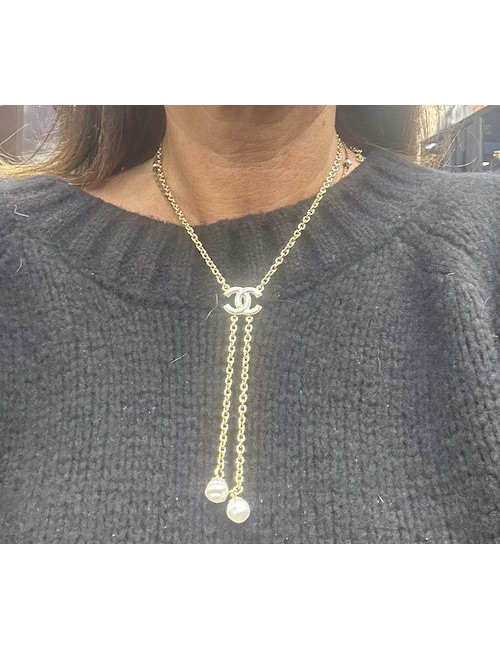 Collier cravate CHANEL CC nacre