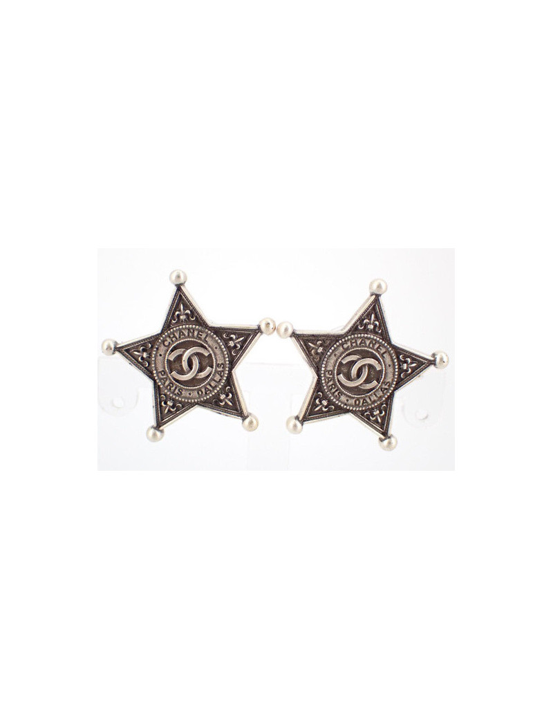 Boucles d'oreille CHANEL étoiles argent ruthénium