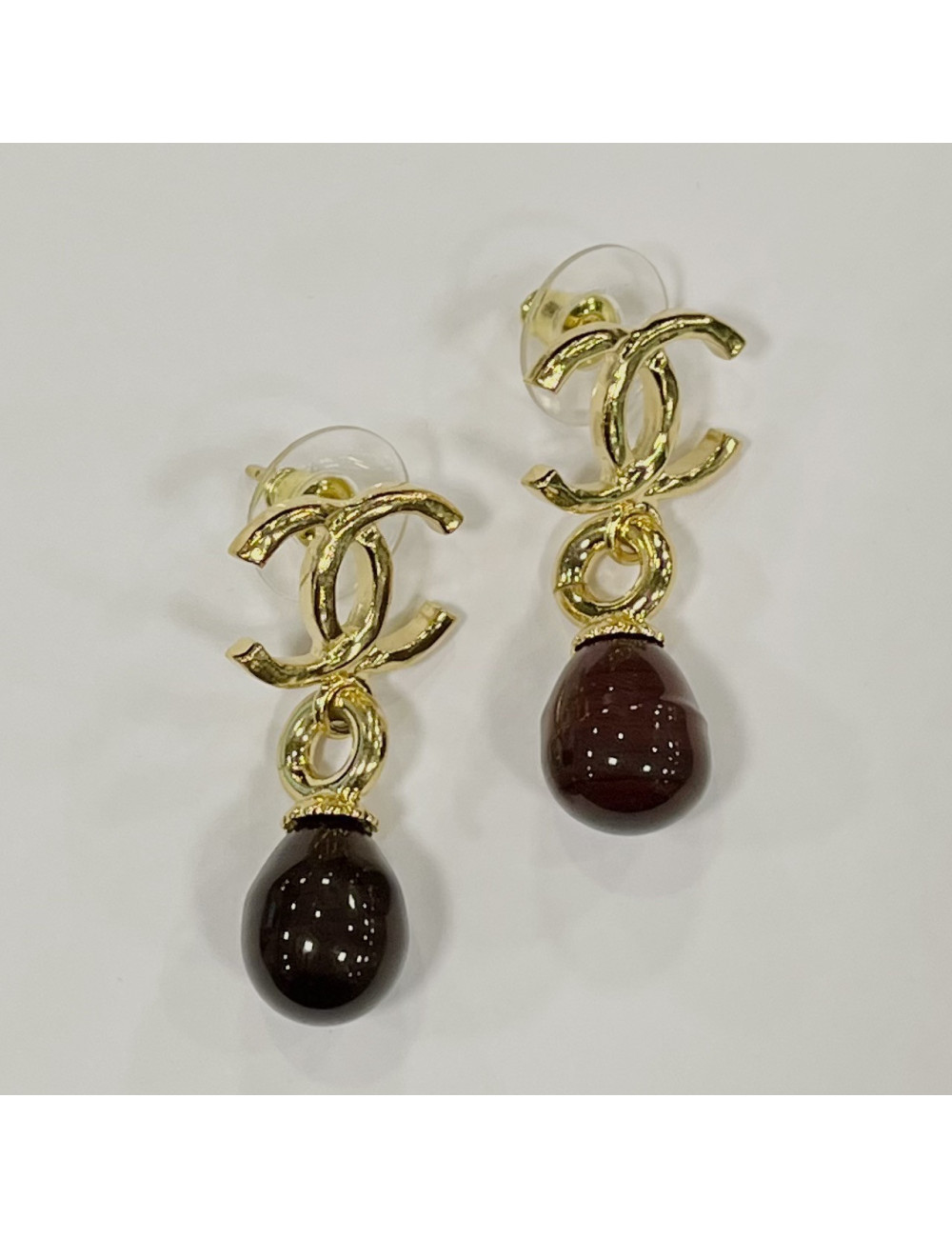 Bo CHANEL perle poire bordeaux foncé