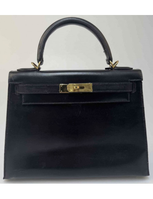 Sac Kelly 28 sellier HERMES cuir box noir