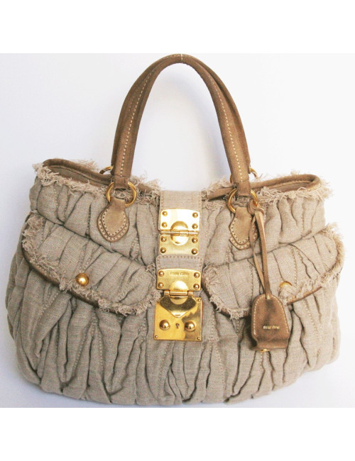 Sac MIU MIU en lin beige GM