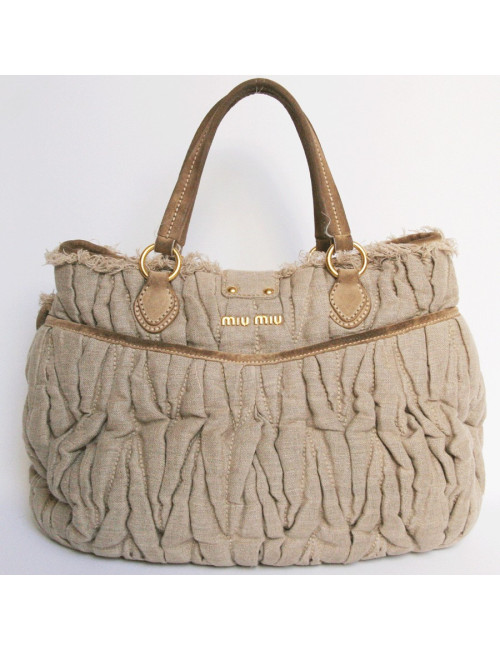 Sac MIU MIU en lin beige GM
