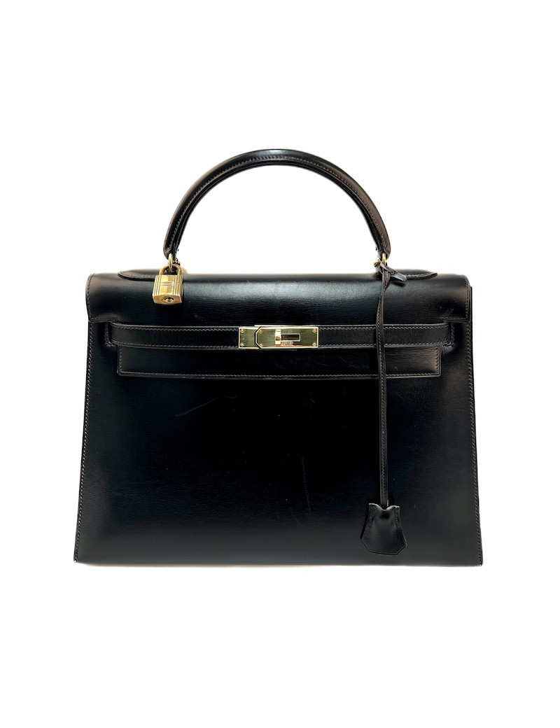 Kelly  32 HERMES  Sellier cuir  Box noir
