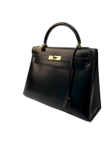 Kelly  32 HERMES  Sellier cuir  Box noir