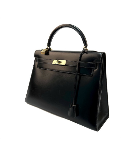 Kelly  32 HERMES  Sellier cuir  Box noir