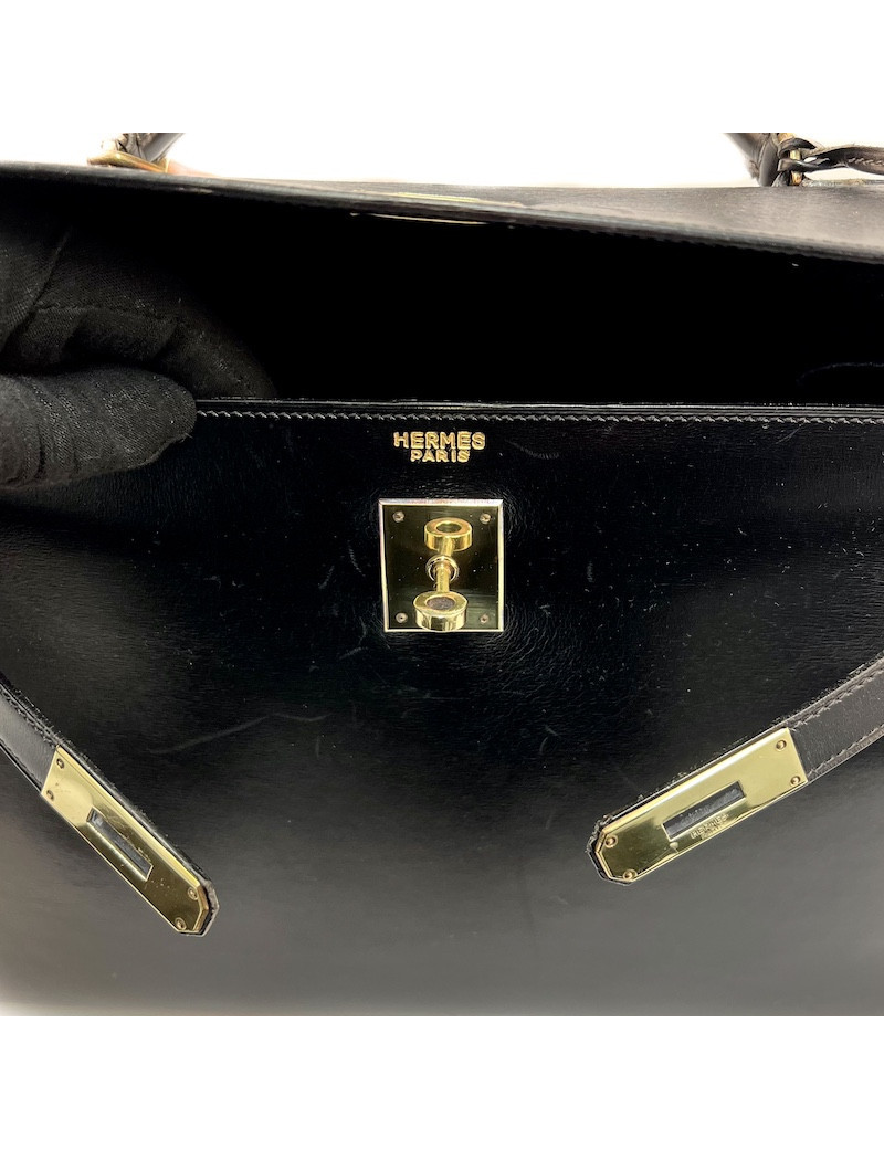 Kelly  32 HERMES  Sellier cuir  Box noir