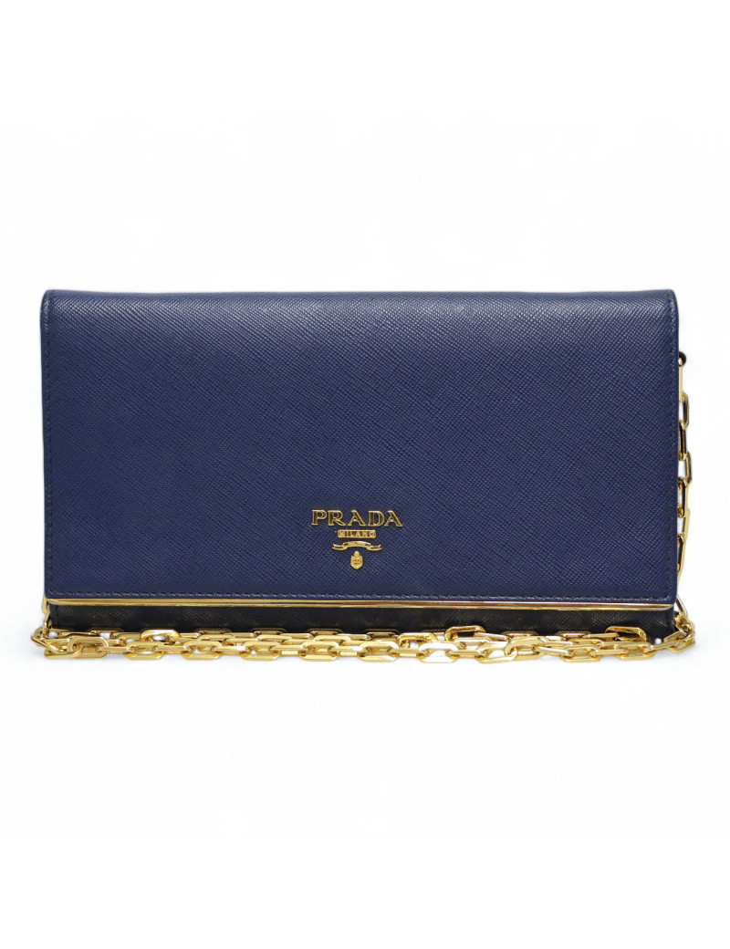 Sac pochette PRADA cuir Saffiano bleu