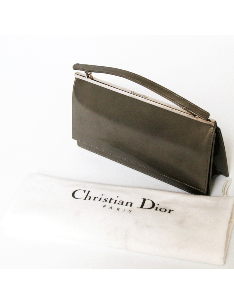 Pochette CHRISTIAN  DIOR en cuir gris