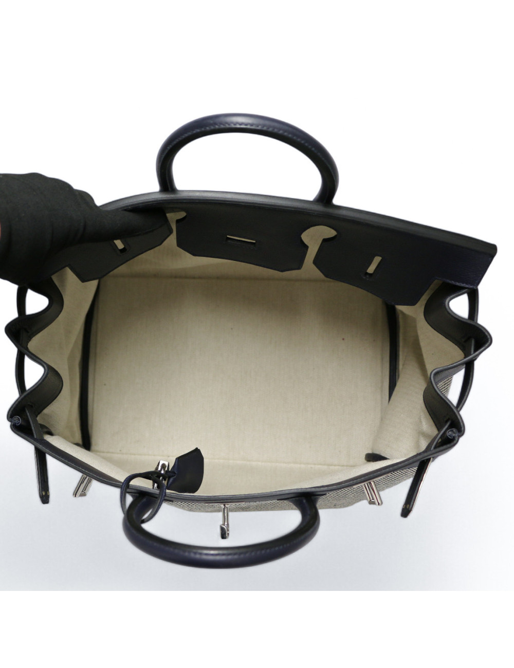 HAC 40 HERMES toile écrue bleue