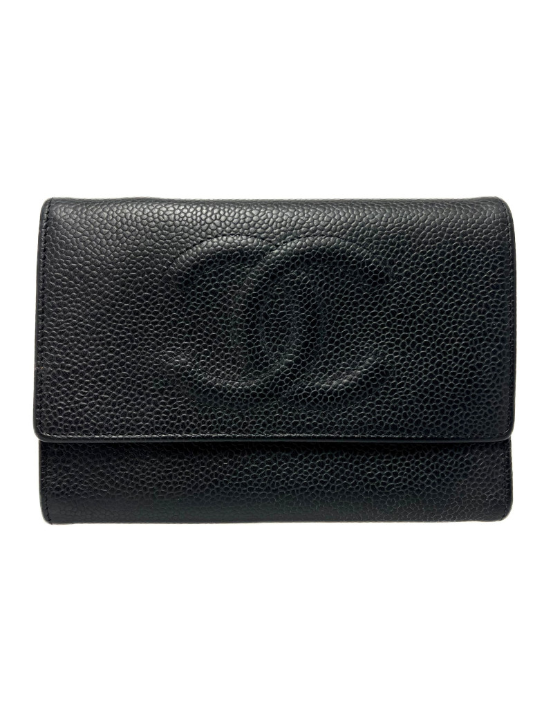 Compagnon CHANEL cuir grainé noir