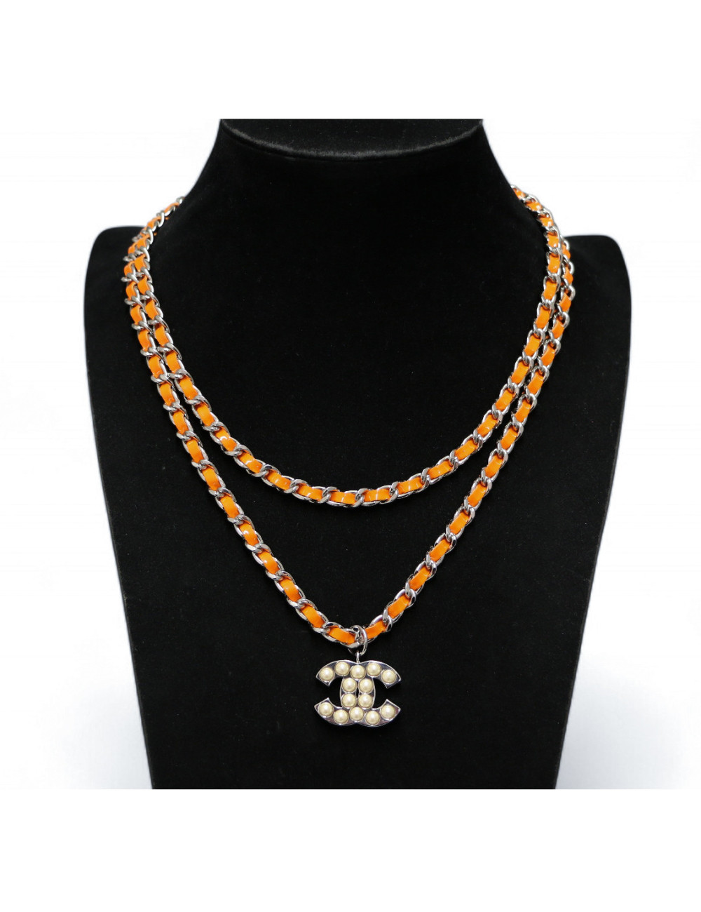 Ceinture CHANEL chaine entrelacé cuir orange