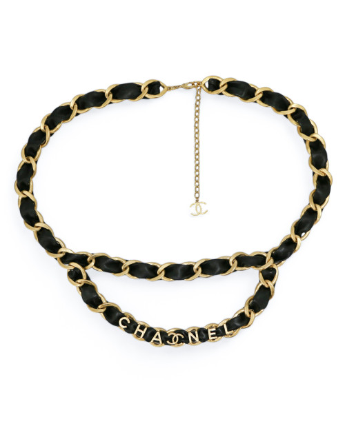 Ceinture CHANEL chaine entrelacée de cuir noir