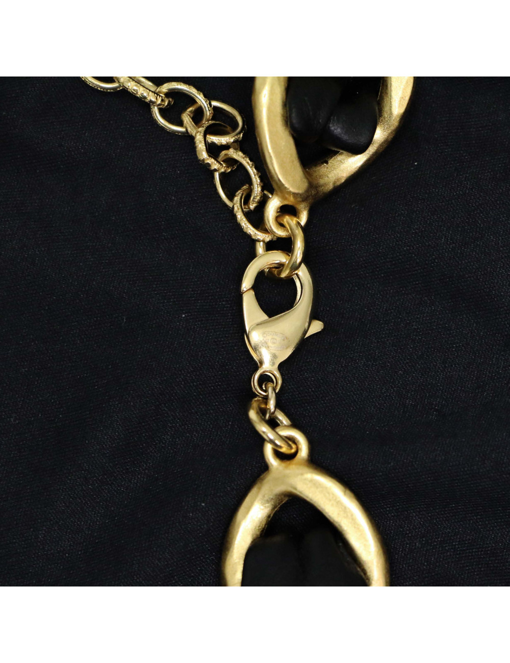 Ceinture CHANEL chaine entrelacée de cuir noir