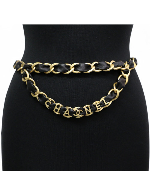 Ceinture CHANEL chaine entrelacée de cuir noir