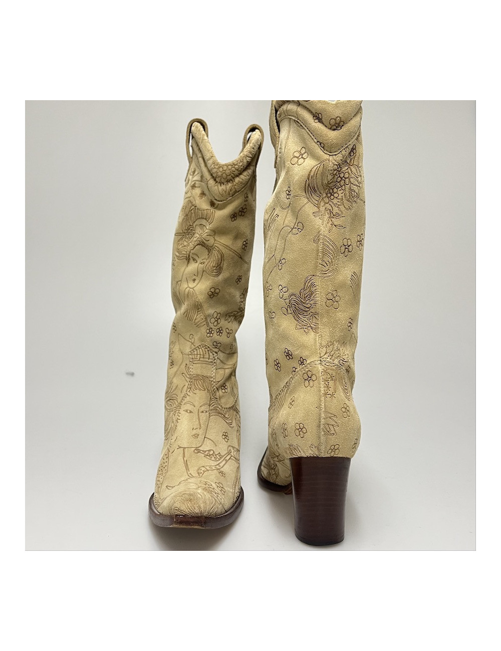 Santiags T36 JOHN GALLIANO daim beige impressions 