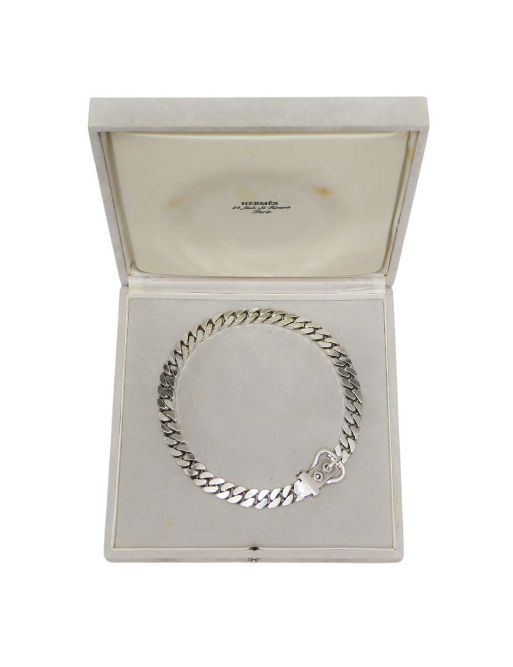 Collier boucle sellier HERMES argent massif