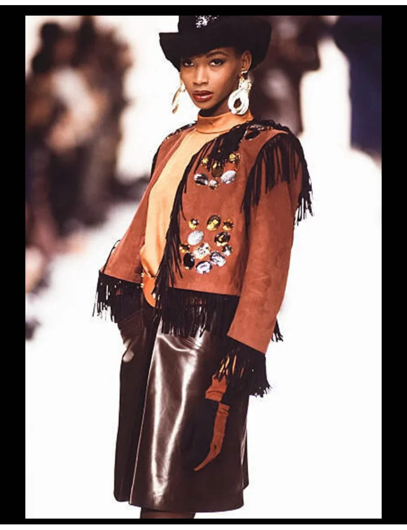 Veste YSL Rive Guche à franges suede marron