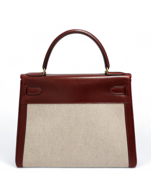 Kelly 28 toile et cuir HERMES rouge h