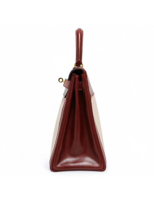 Kelly 28 toile et cuir HERMES rouge h