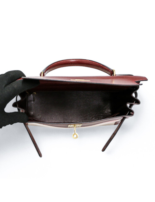 Kelly 28 toile et cuir HERMES rouge h