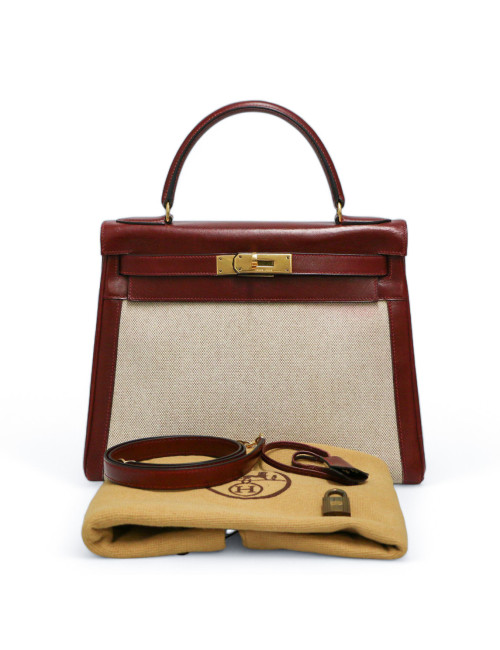 Kelly 28 toile et cuir HERMES rouge h