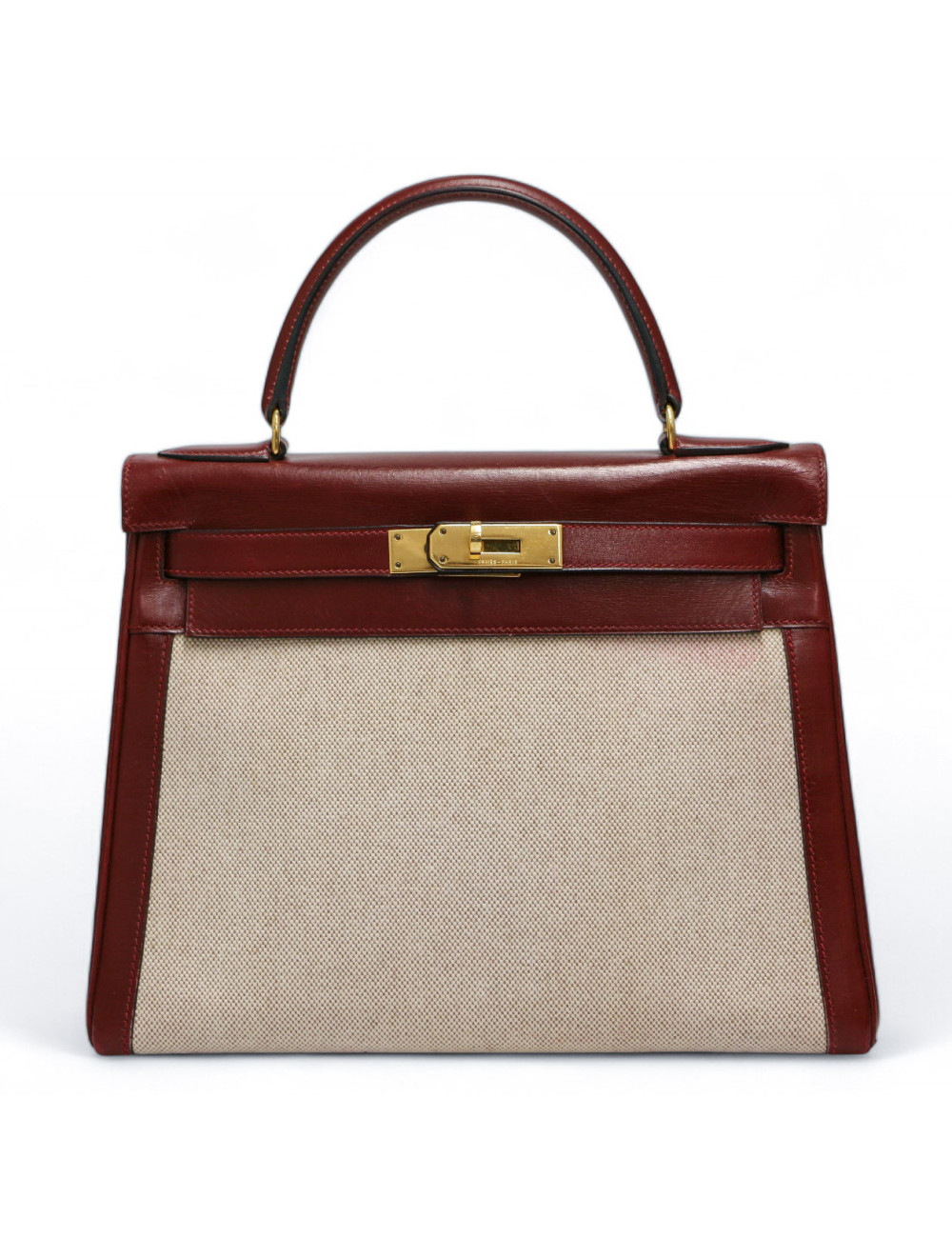 Kelly 28 toile et cuir HERMES rouge h
