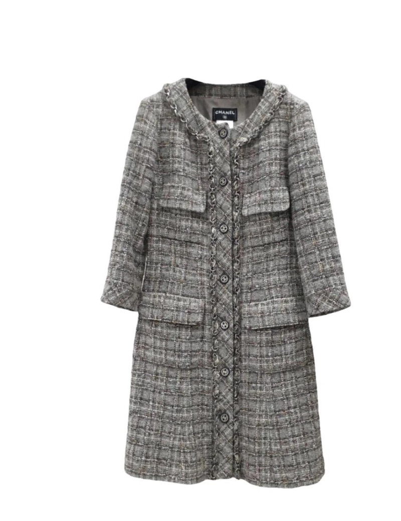 Manteau CHANEL T 42 gansé de chaine entrelacée de tweed