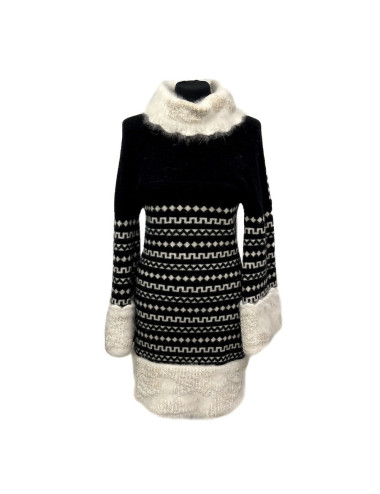 Robe pull T 38 CHANEL laine noire et blanche imprimé géométrique