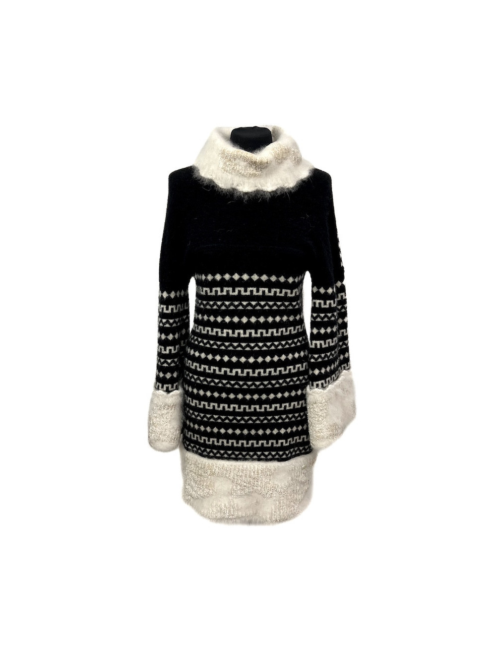 Robe pull T 38 CHANEL laine noire et blanche imprimé géométrique