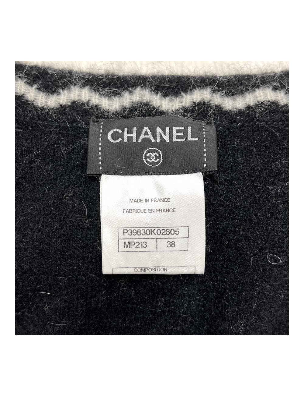 Robe pull T 38 CHANEL laine noire et blanche imprimé géométrique