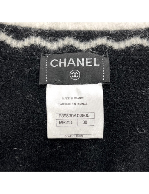 Robe pull T 38 CHANEL laine noire et blanche imprimé géométrique