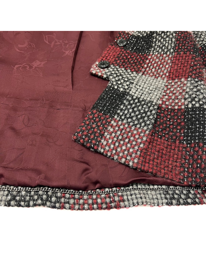 CHANEL jacket in red, silver and black check tweed size 38FR