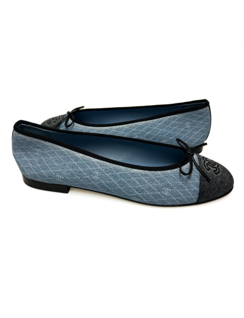 Ballerines CHANEL T 41 denim bleu marine gris foncé