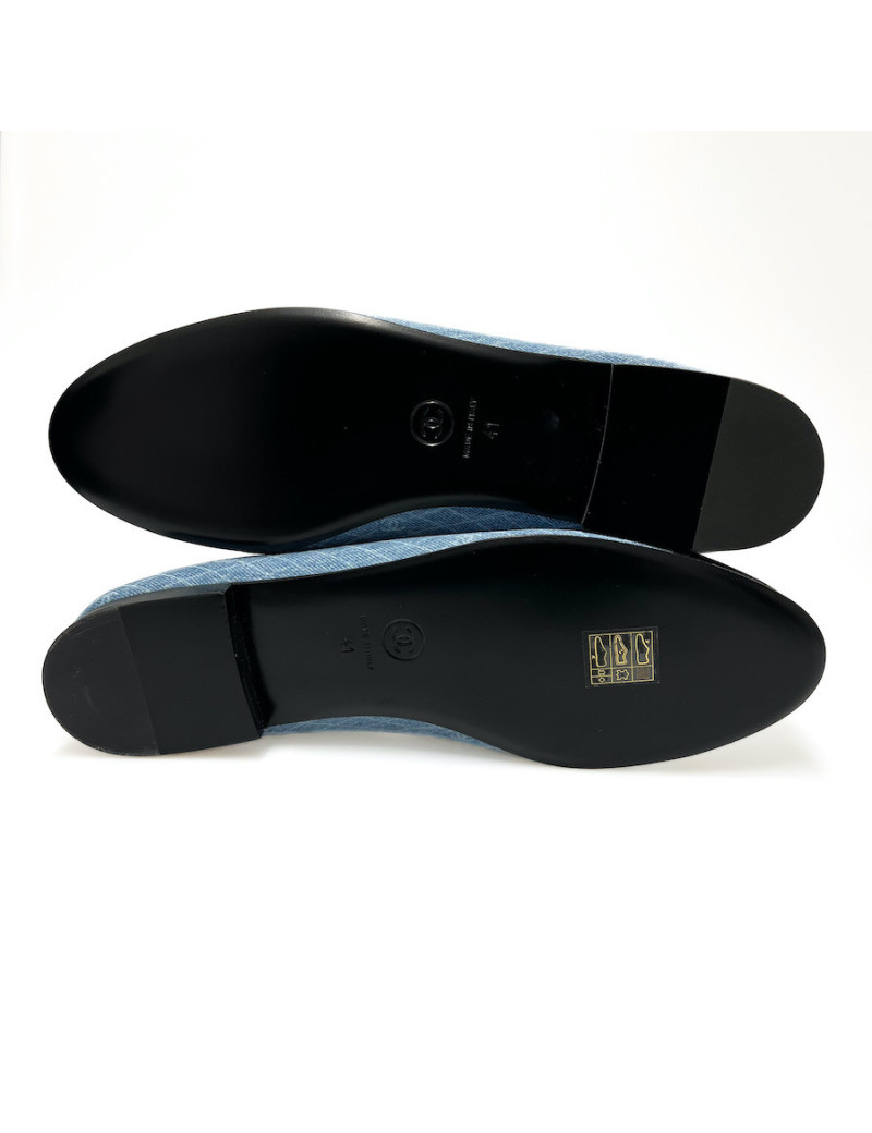 Ballerines CHANEL T 41 denim bleu marine gris foncé
