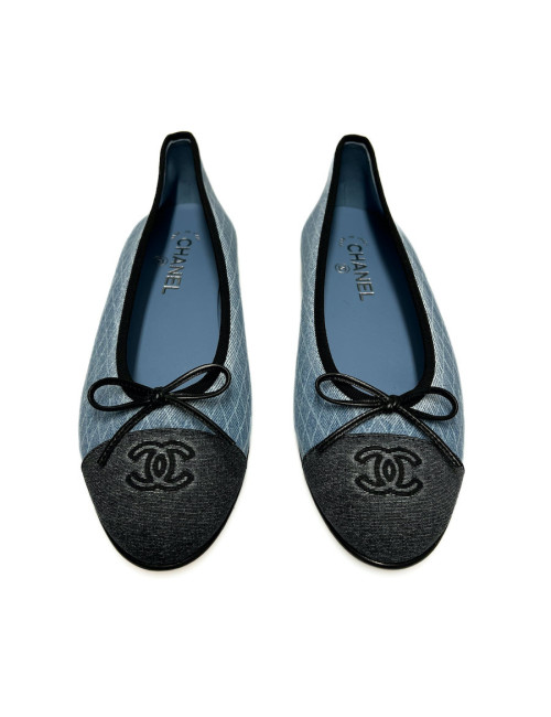 Ballerines CHANEL T 41 denim bleu marine gris foncé