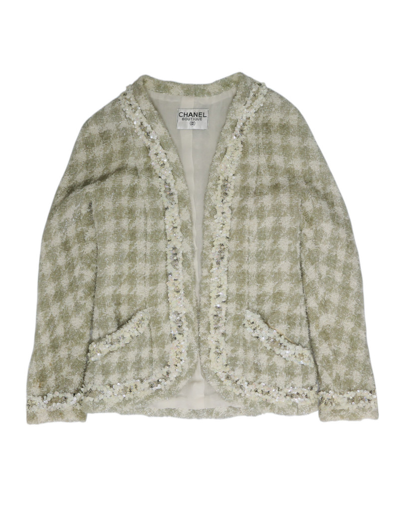 Robe pull T 38 CHANEL laine noire et blanche imprimé géométrique