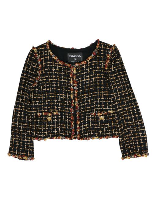 Veste courte tweed noir et ambre CHANEL t36