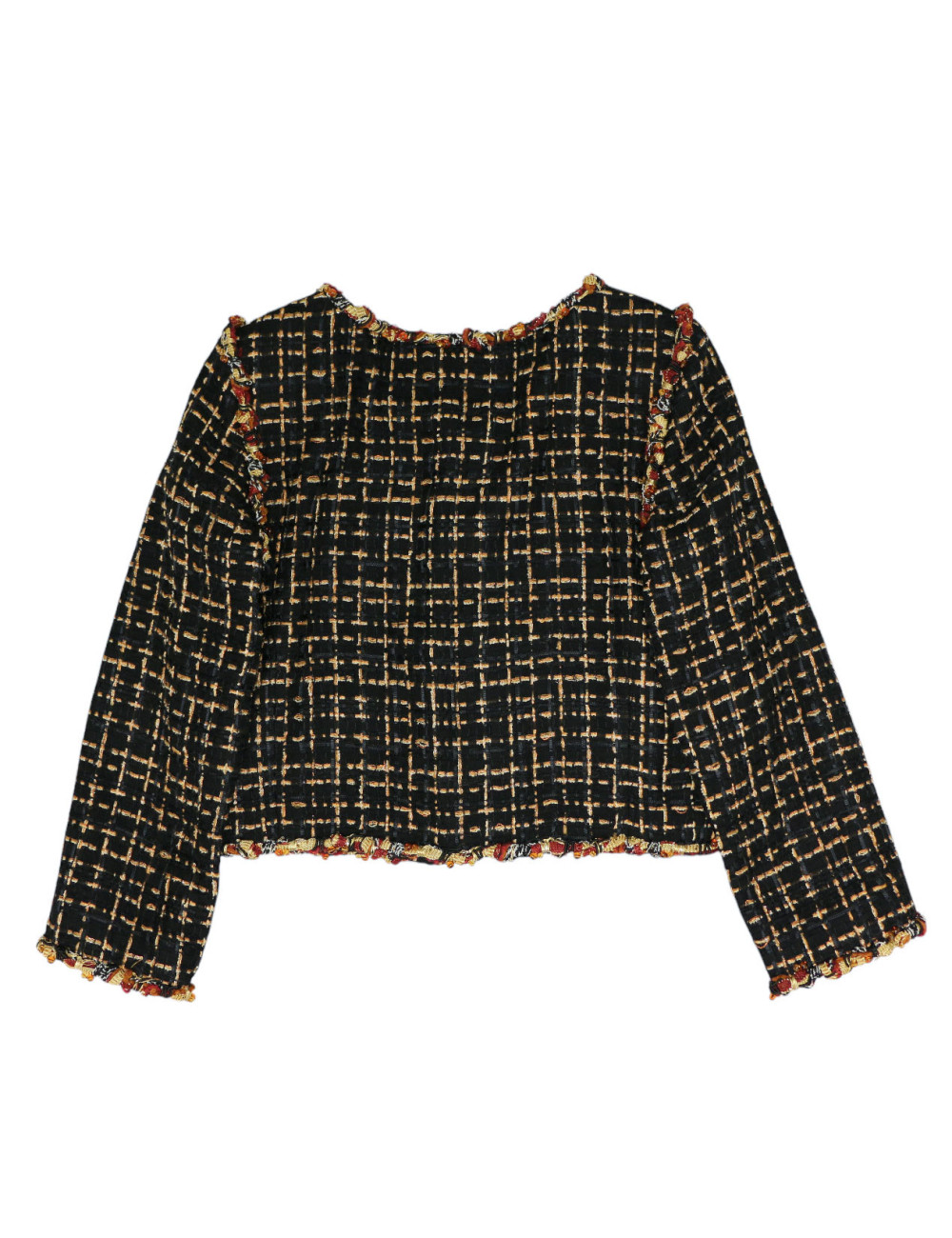 Veste courte tweed noir et ambre CHANEL t36