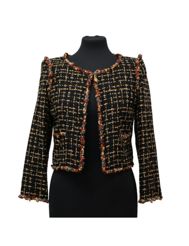 Veste courte tweed noir et ambre CHANEL t36