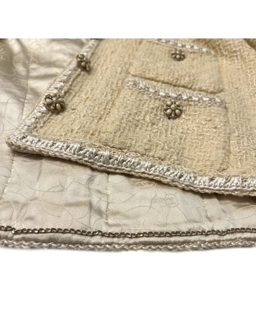 Veste CHANEL T 40 tweed écru fils d'or