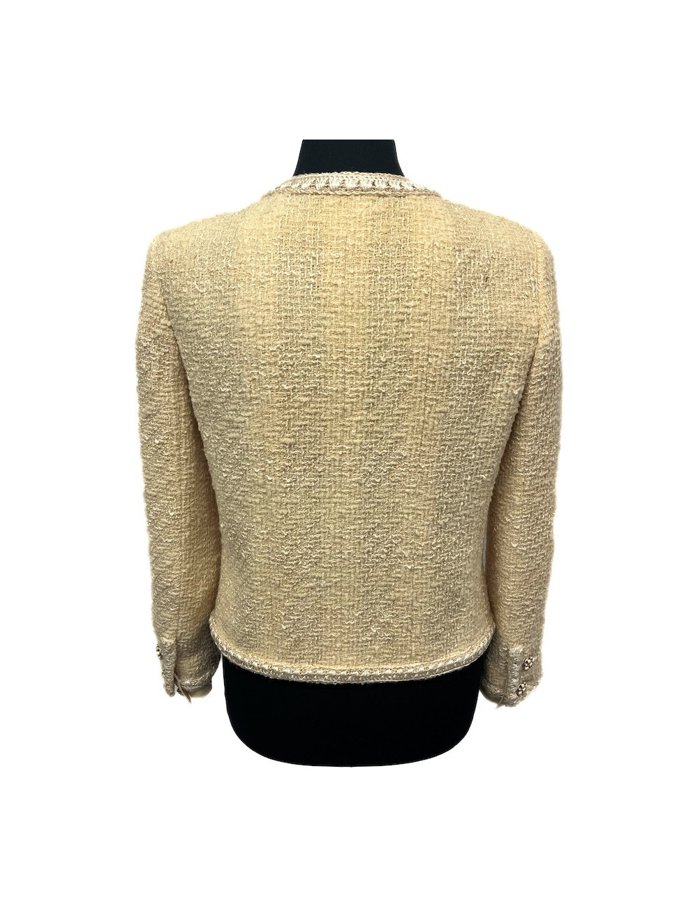 Veste CHANEL T 40 tweed écru fils d'or