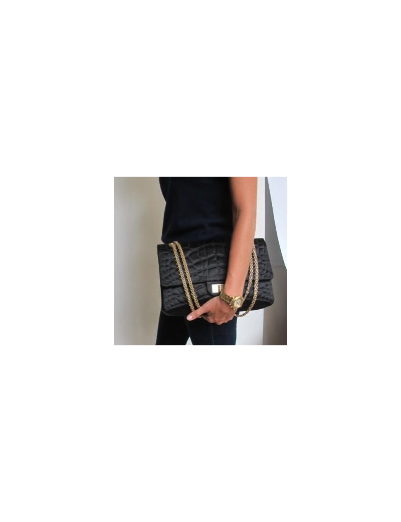 Bag 2.55 CHANEL silk satin black gold chain