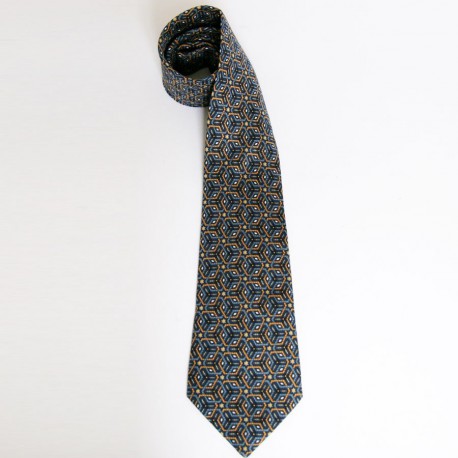 Cravate HERMES en soie bleu motifs losanges
